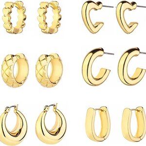 14K Gold Hoop Earrings for Women Hypoallergenic, Thick Hoops Earring set, Twist